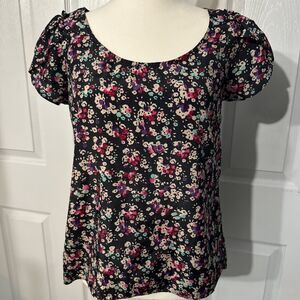 Jessica Simpson Dark Floral Cap Sleeve Top‎ - Size M, Navy